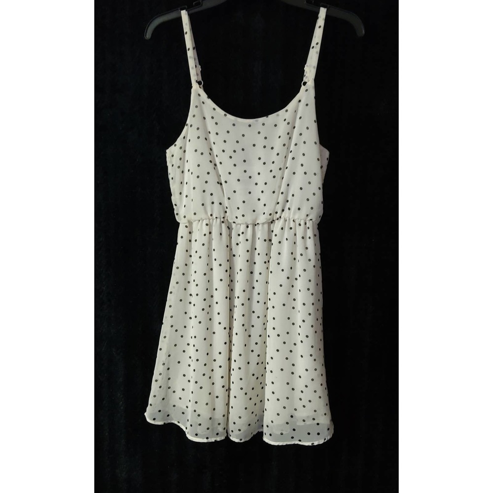 Women's Lush Tank Dress Cream Black Polka Dots Elastic Waist Size S NWT